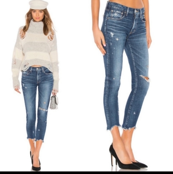 Moussy Vintage Glendele Distressed Tapered Raw Hem Ankle Skinny Denim Jeans 25 - Picture 1 of 15